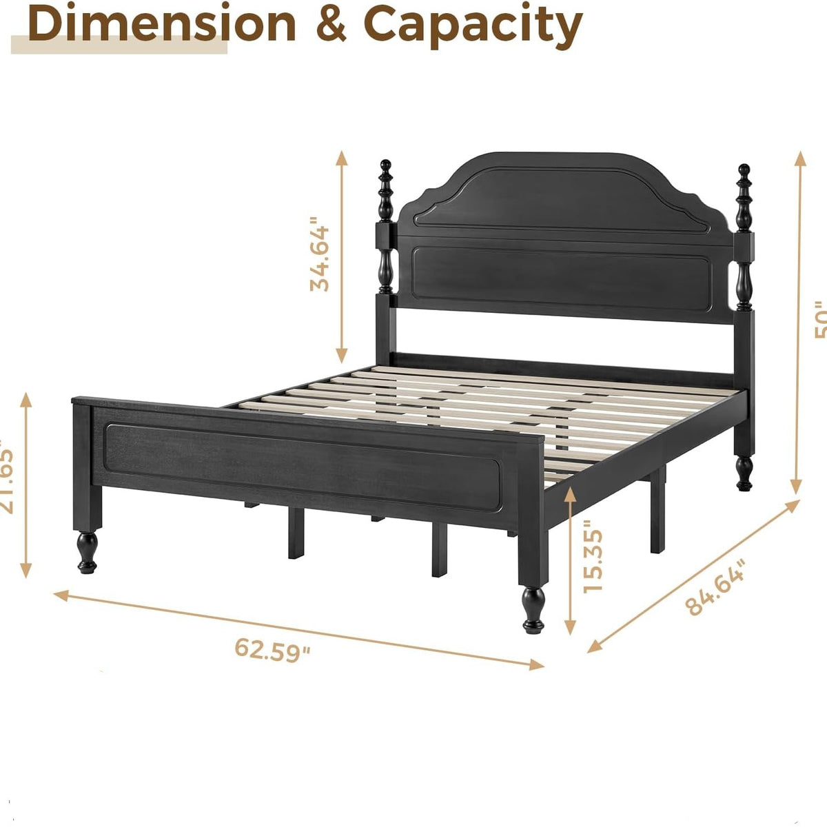 Furnishiaa Wood Bed Frame with Wooden Headboard and Footboard