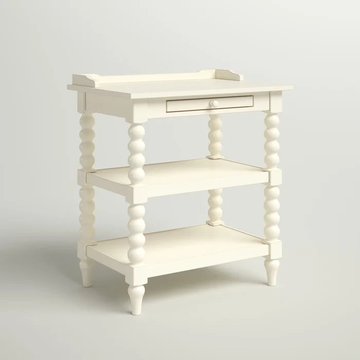 WRINKLE Designer White Sheesham Wood Bedside Table For Home