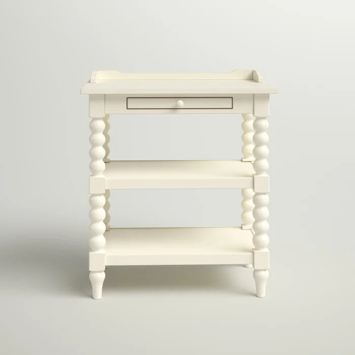 WRINKLE Designer White Sheesham Wood Bedside Table For Home