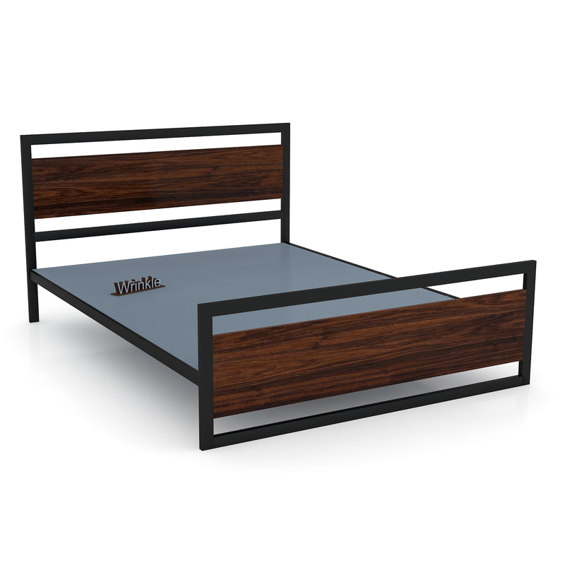 Hevay Metal Cum Wooden Bed (Iron Metal Black With Grey Plywood Sheet)