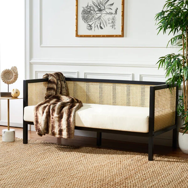 Furnishiaa Solid Wood Three Seater Black Sofa For Living Room