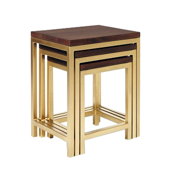 Wooden & Iron Nesting Tables Set of 3 Stools for Home (Golden) - Furnishiaa
