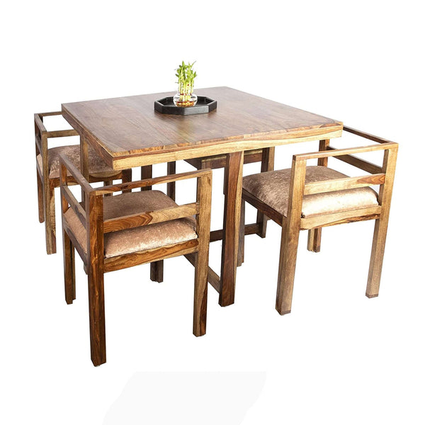Furnishiaa Sheesham Wood Compact 4 Seat Dining Table Set - Cushioned Chairs