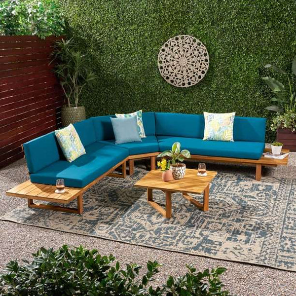 Furnishiaa Outdoor 7 Seater Solid Sheesham Wood Sectional Sofa and center table Set