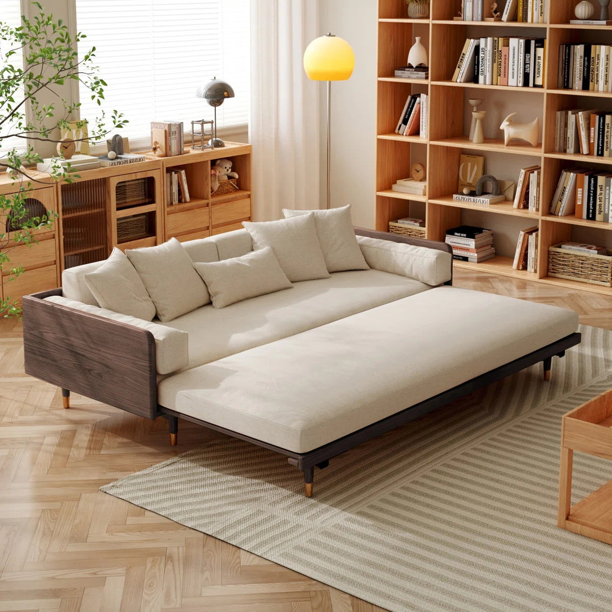 Furnishiaa Japanese Style Retractable Solid Sheesham Wood Sofa Bed
