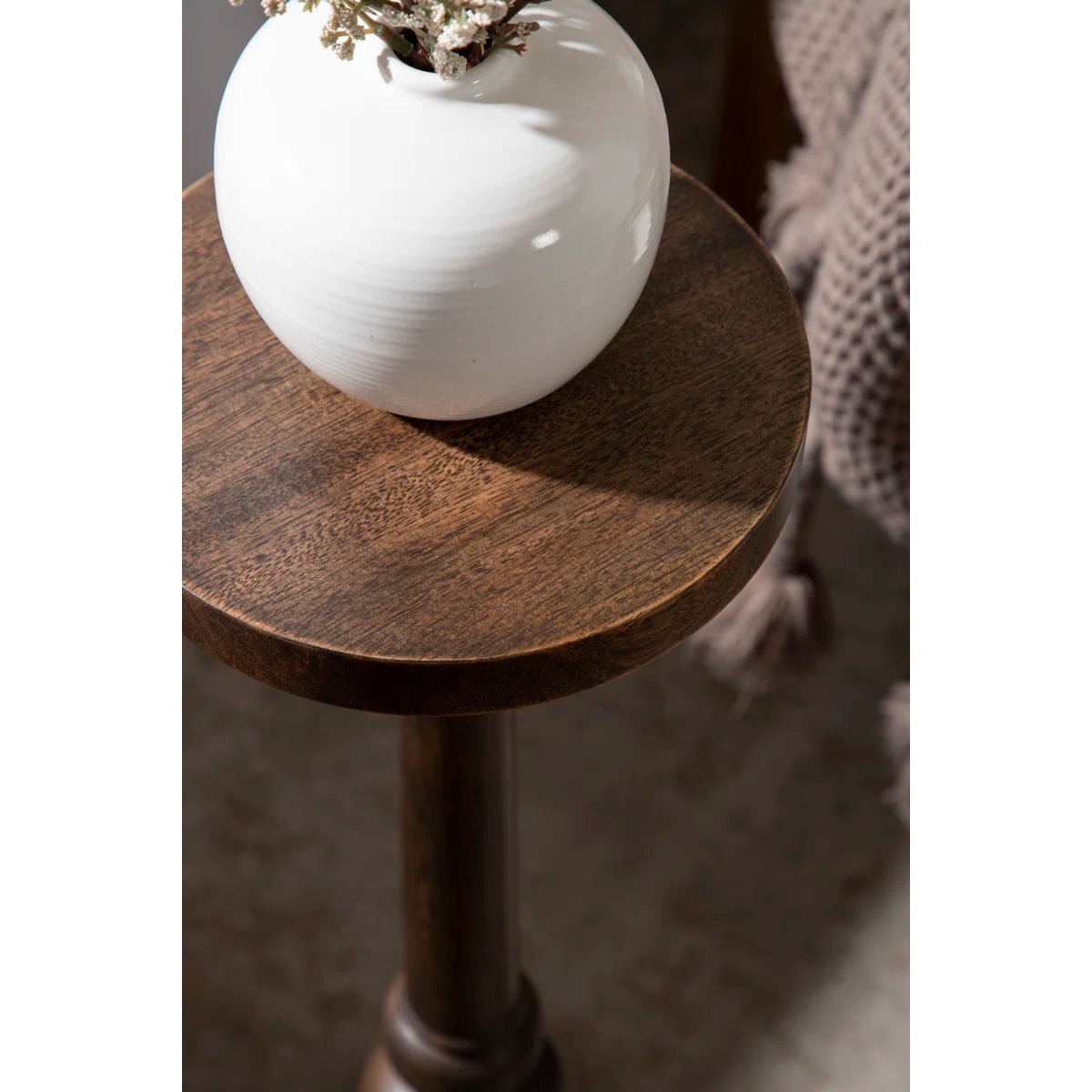 Furnishiaa Round Pedestal End Table – Solid Sheesham Wood