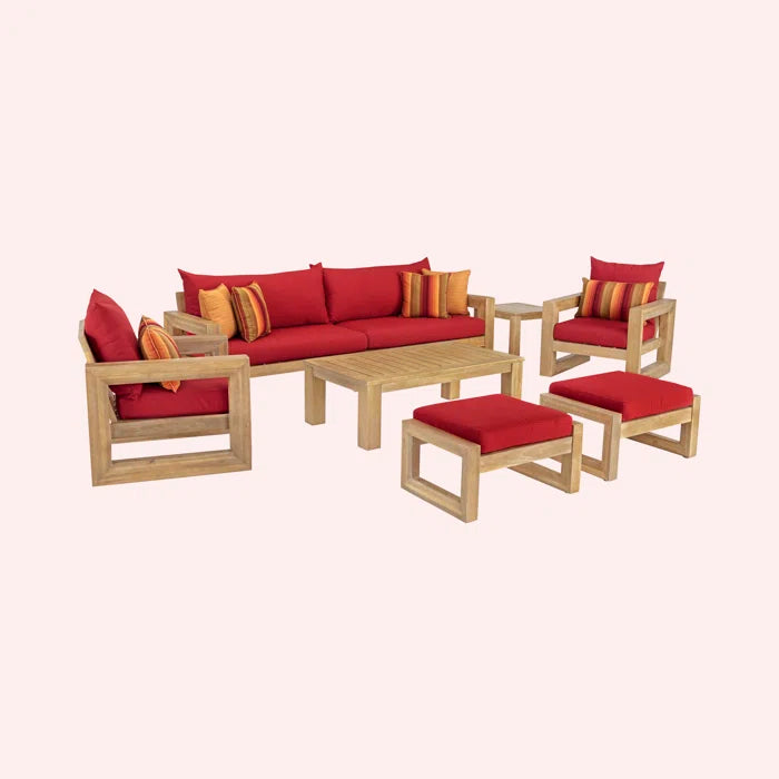 Furnishiaa 8-Piece Outdoor Sofa Seating Group – Solid Sheesham Wood Frame