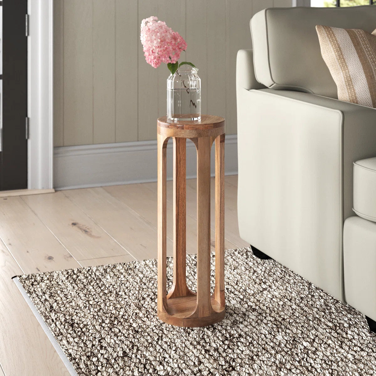Furnishiaa Solid Sheesham Wood Round End Table with Slatted Base