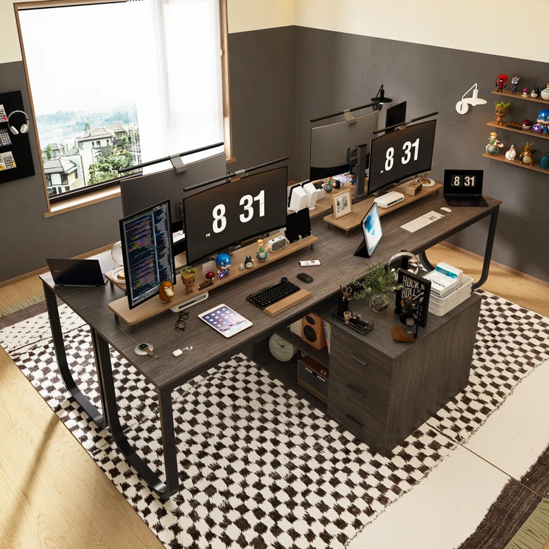 Furnishiaa Modular Office Desk Set – 2 Solid Sheesham Wood Tables with Cabinets & Storage