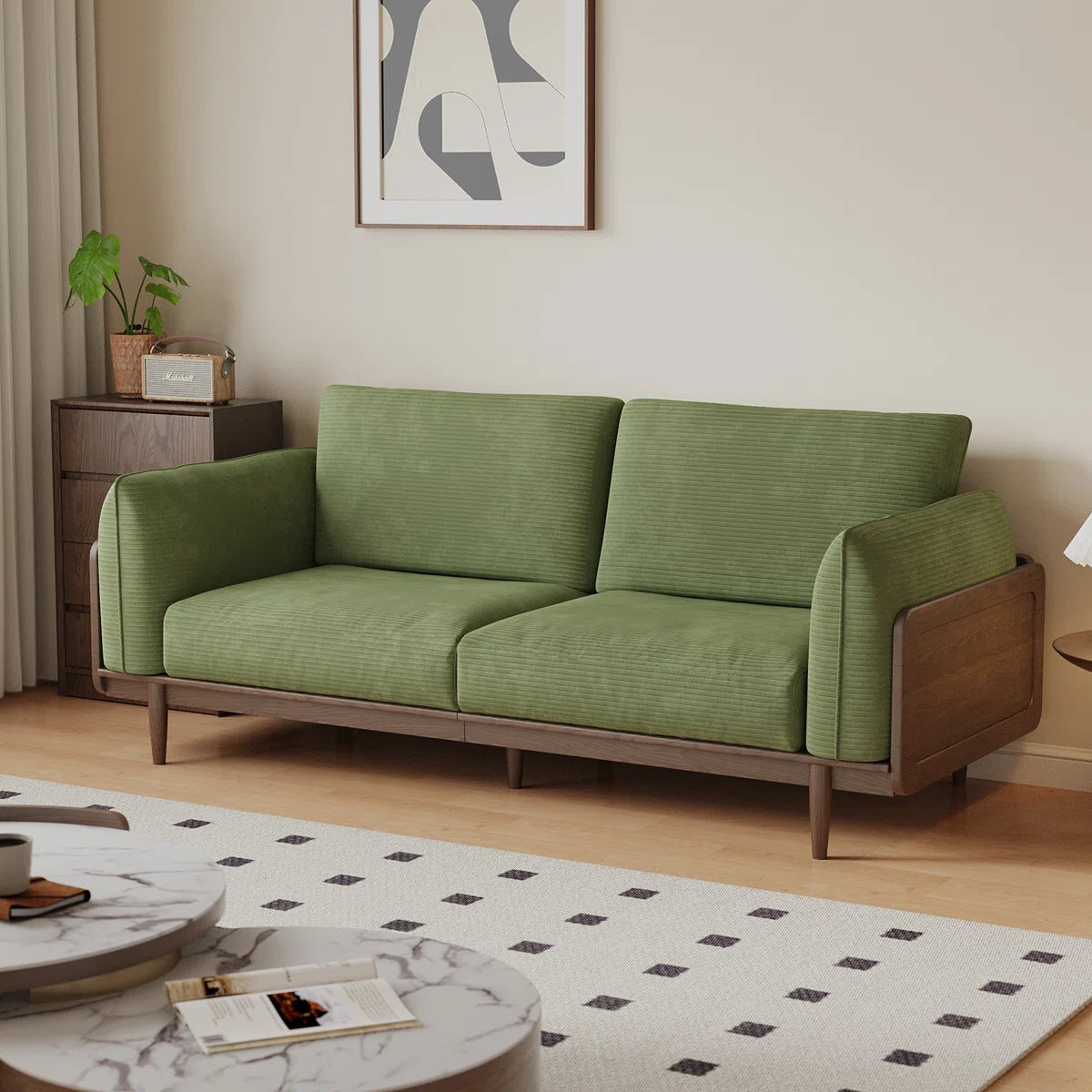 Elegant 3-Seater Corduroy Sofa with Solid Sheesham Wood Frame