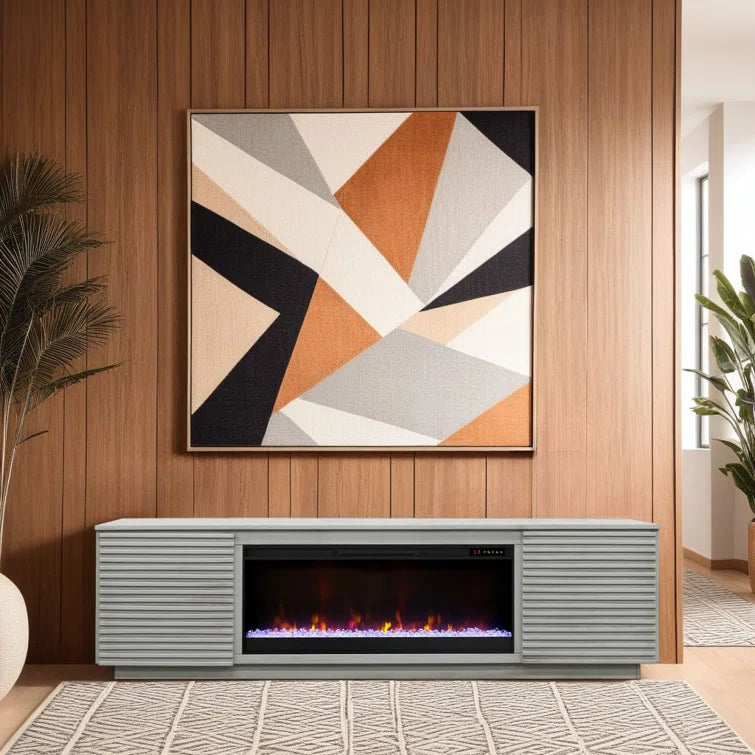 Furnishiaa Solid Sheesham Wood Fireplace TV Stand