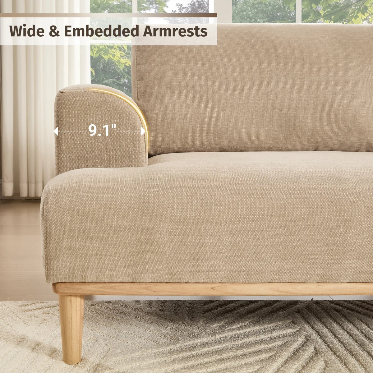 Furnishiaa Upholstered Standard 3-Seater Sofa with Solid Wood Legs