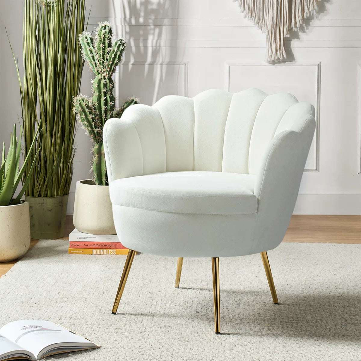 Furnishiaa Velvet Barrel Accent Chair with Gold Metal Legs