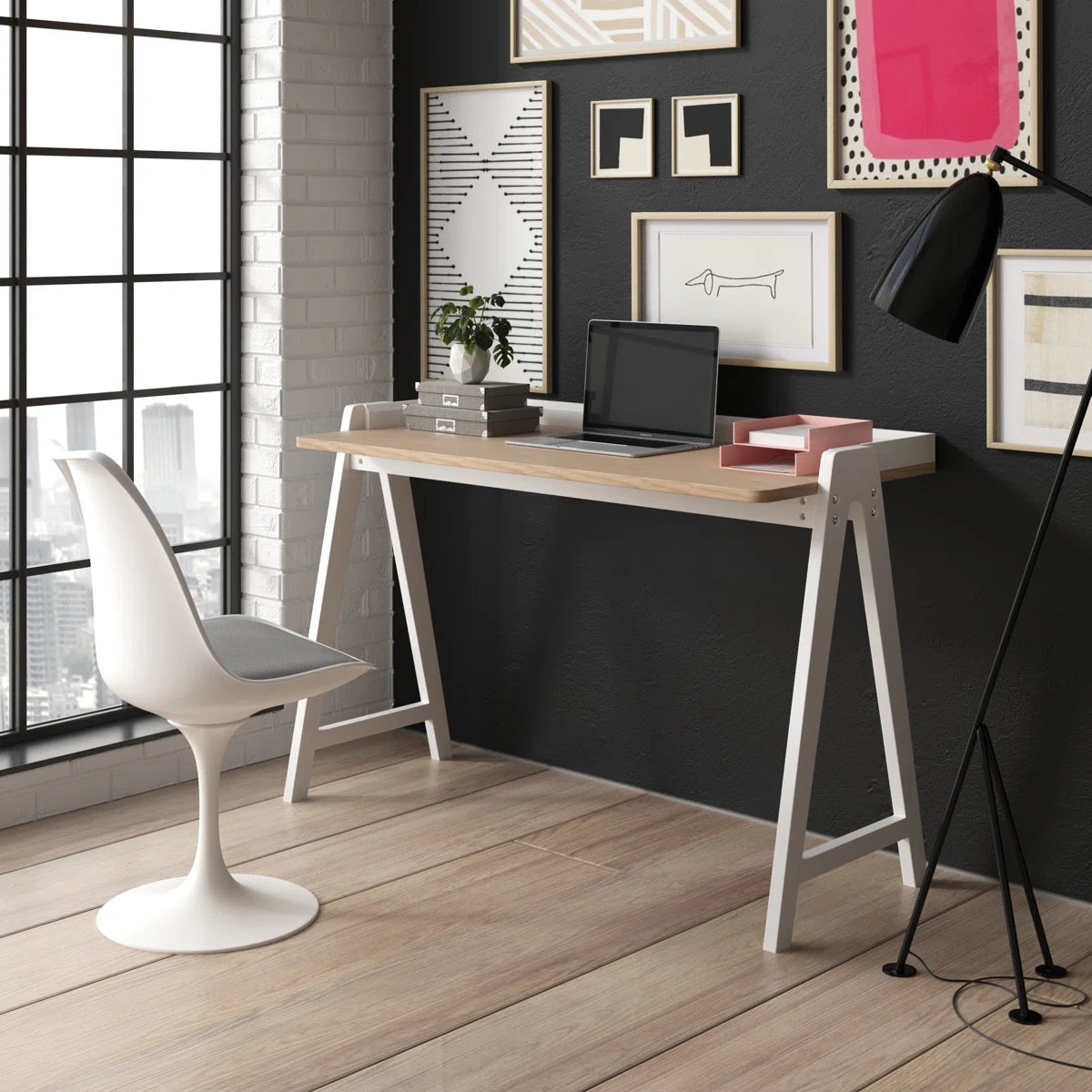 Furnishiaa Solid Wood Writing Desk – 120 cm Trestle Base