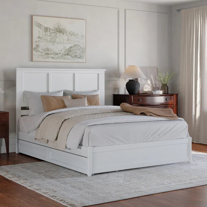 Furnishiaa Solid Sheesham Wood Platform Bed with Panel Footboard & Storage Drawers