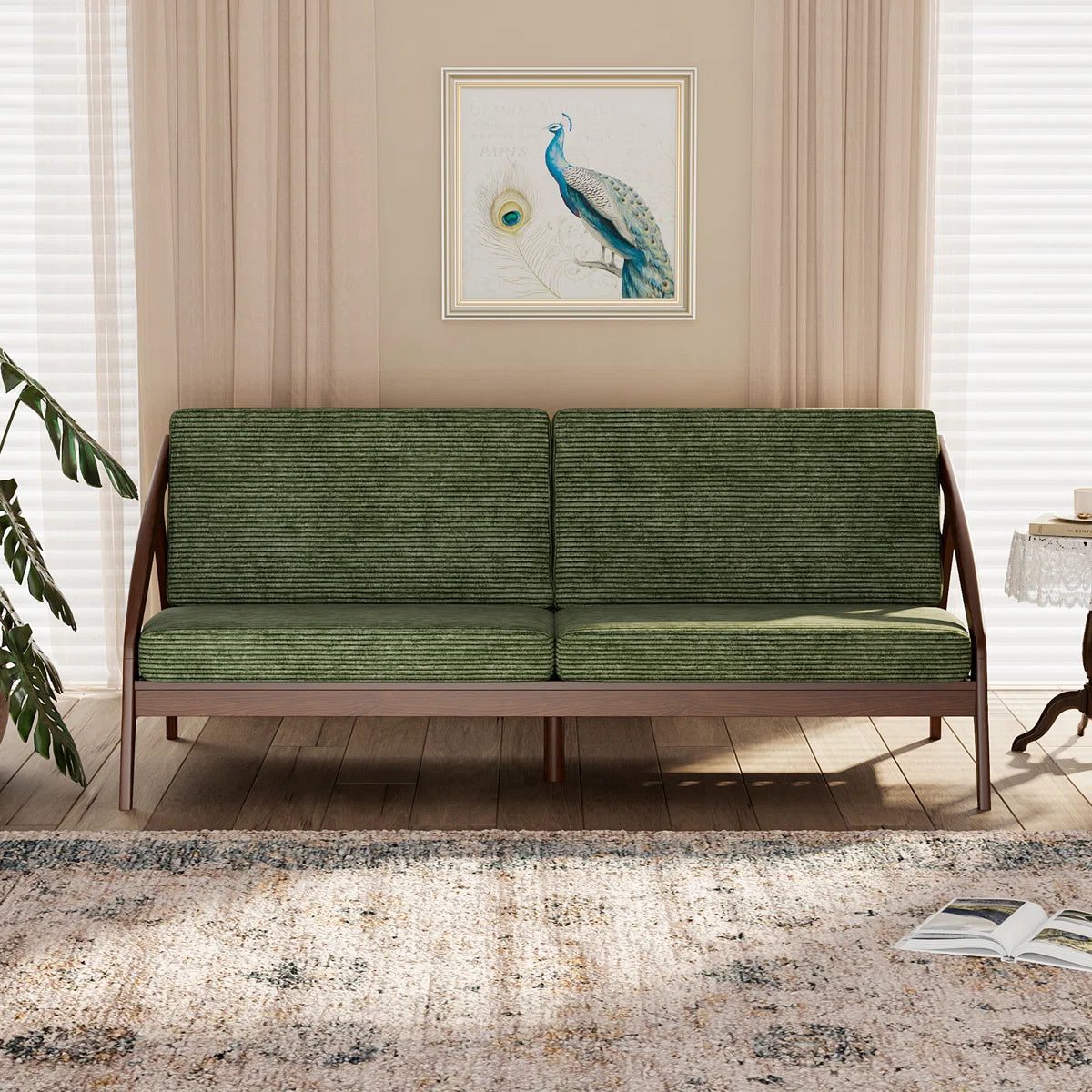 Furnishiaa Solid Sheesham Wood Sofa with Corduroy Upholstery