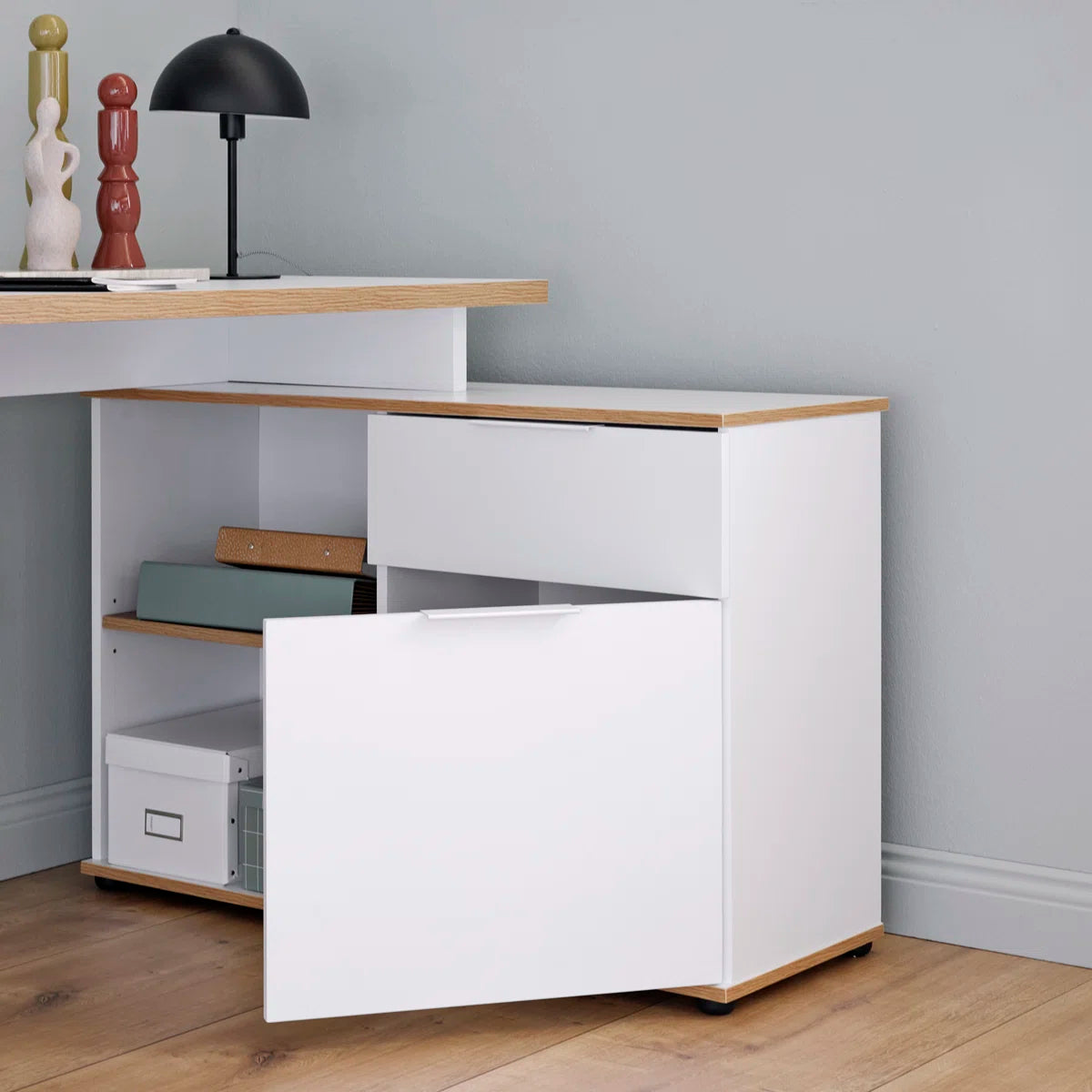 Furnishiaa Solid Sheesham Wood L-Shaped Corner Desk with Storage