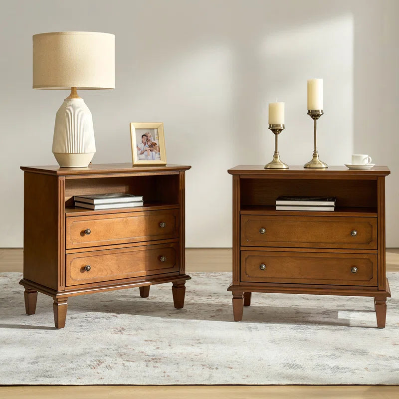 2-Piece Solid Sheesham Wood Nightstand Set with Charging Station – Furnishiaa