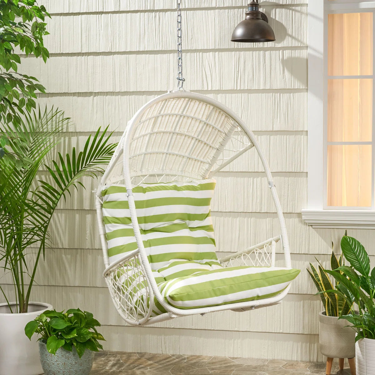 Furnishiaa Outdoor Hanging Basket Chair – Faux Rattan & Water-Resistant Cushions