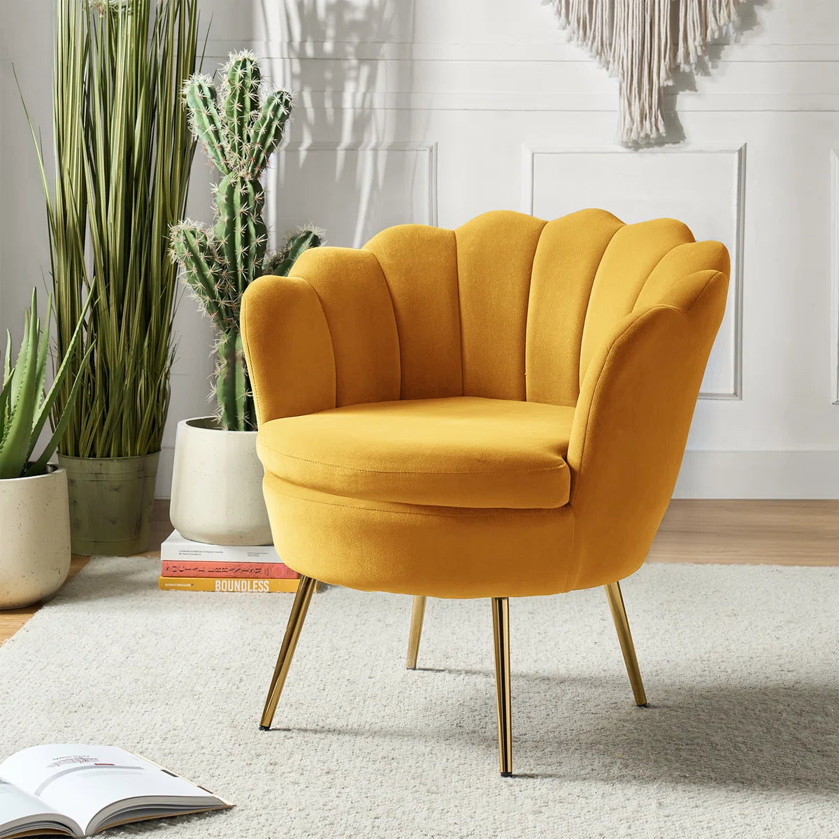 Furnishiaa Velvet Barrel Accent Chair with Gold Metal Legs