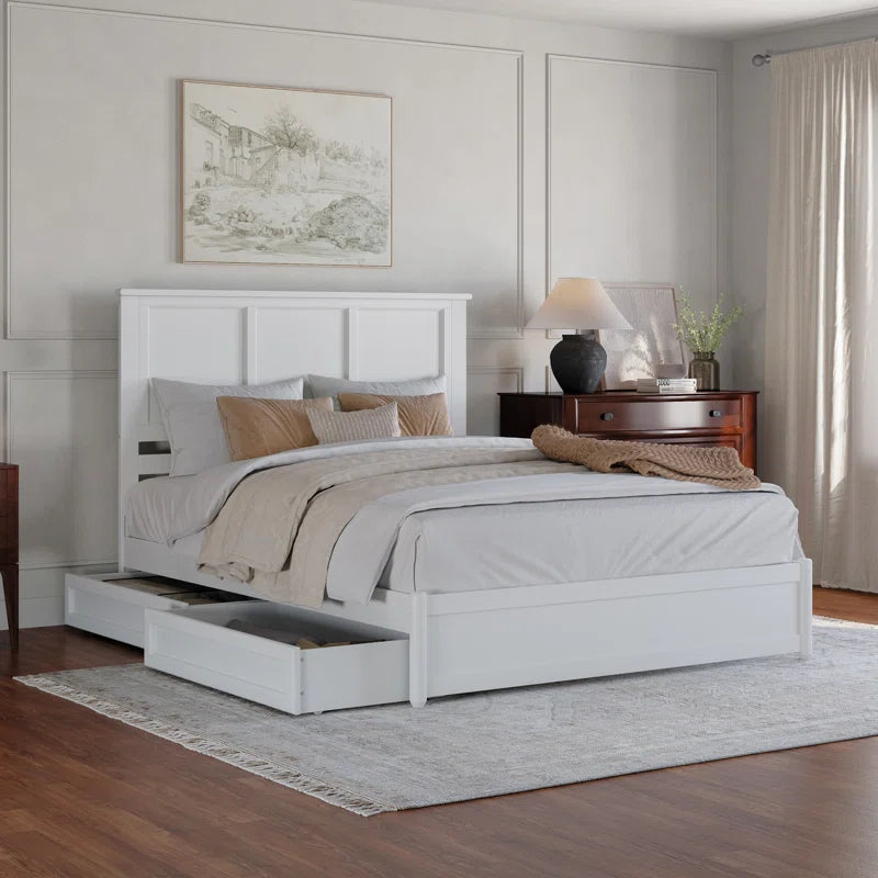 Furnishiaa Solid Sheesham Wood Platform Bed with Panel Footboard & Storage Drawers