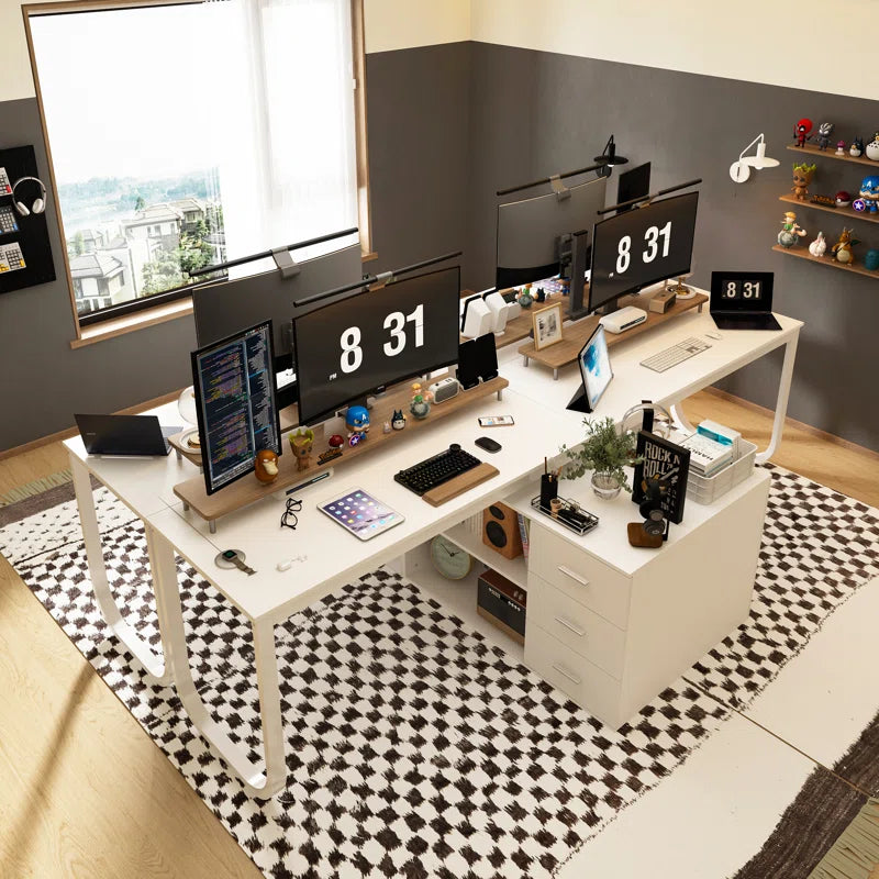 Furnishiaa Modular Office Desk Set – 2 Solid Sheesham Wood Tables with Cabinets & Storage