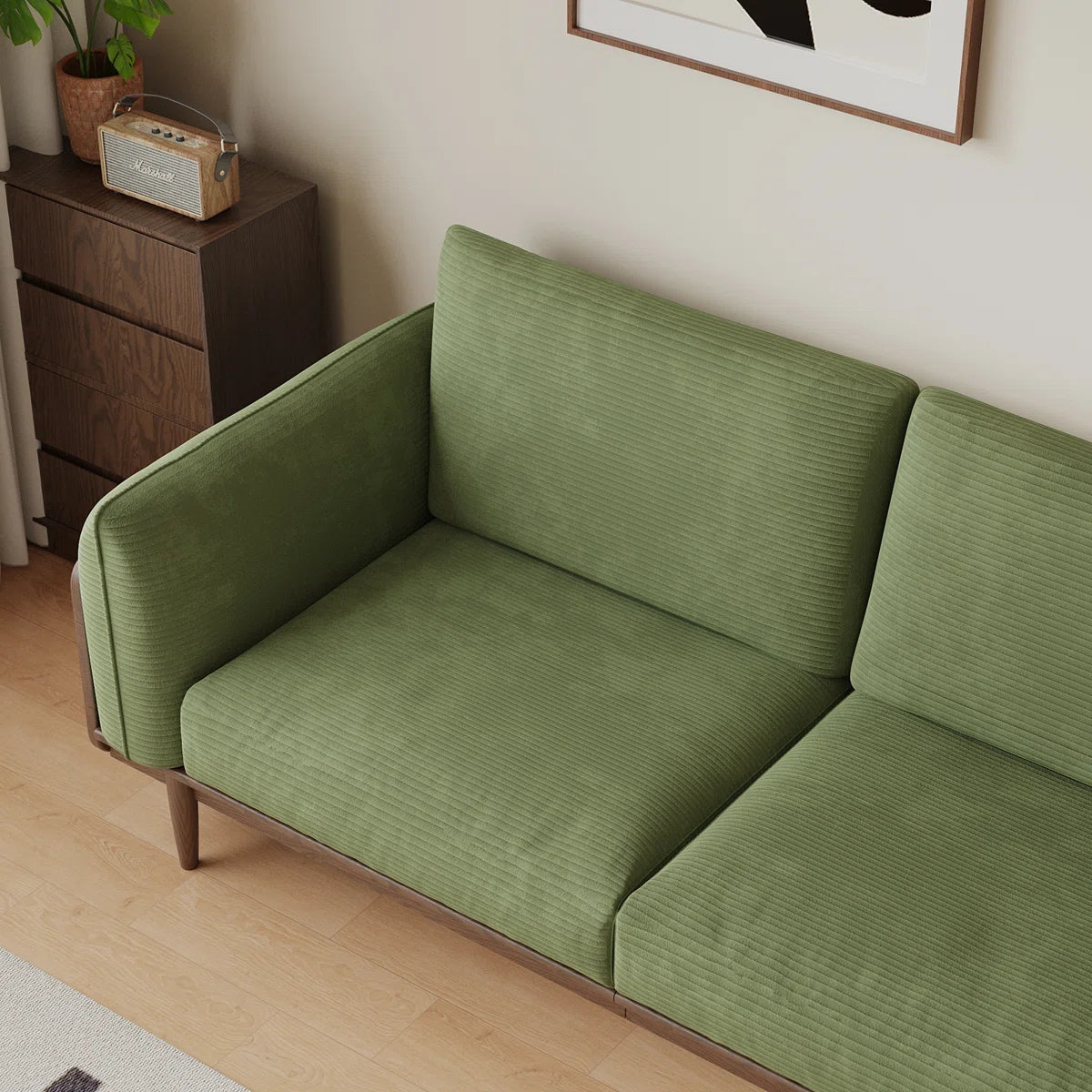 Elegant 3-Seater Corduroy Sofa with Solid Sheesham Wood Frame