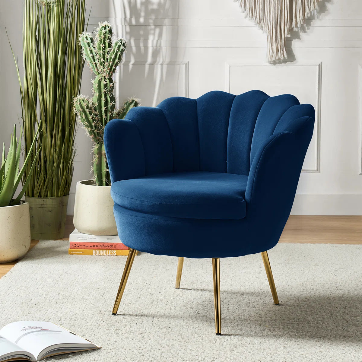 Furnishiaa Velvet Barrel Accent Chair with Gold Metal Legs