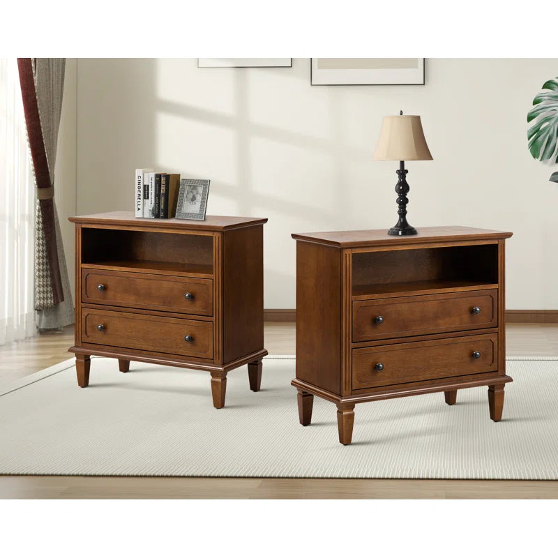 2-Piece Solid Sheesham Wood Nightstand Set with Charging Station – Furnishiaa