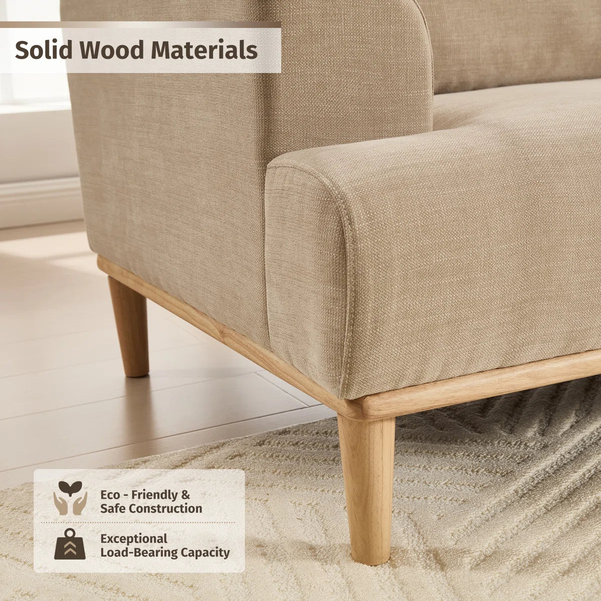 Furnishiaa Upholstered Standard 3-Seater Sofa with Solid Wood Legs