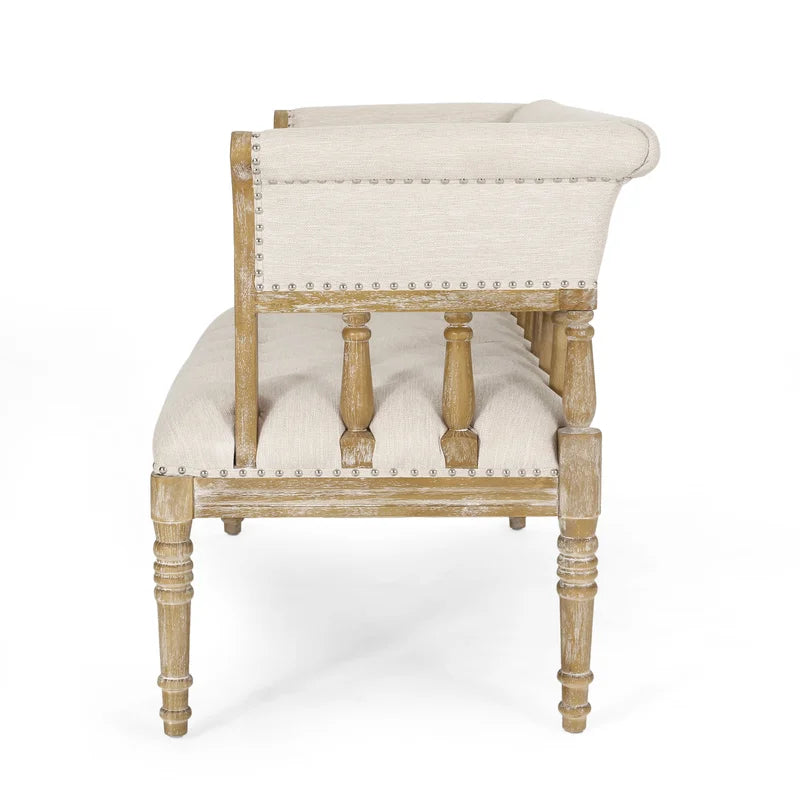 Solid Sheesham Wood Vintage Charm Upholstered Love Seat