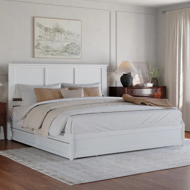 Furnishiaa Solid Sheesham Wood Platform Bed with Panel Footboard & Storage Drawers