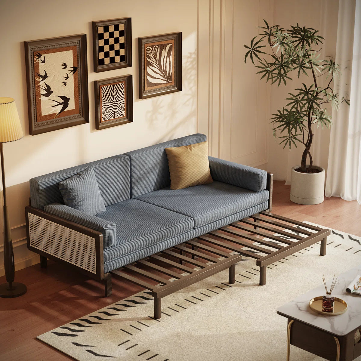 Furnishiaa Convertible Solid Sheesham Wood Sofa Bed