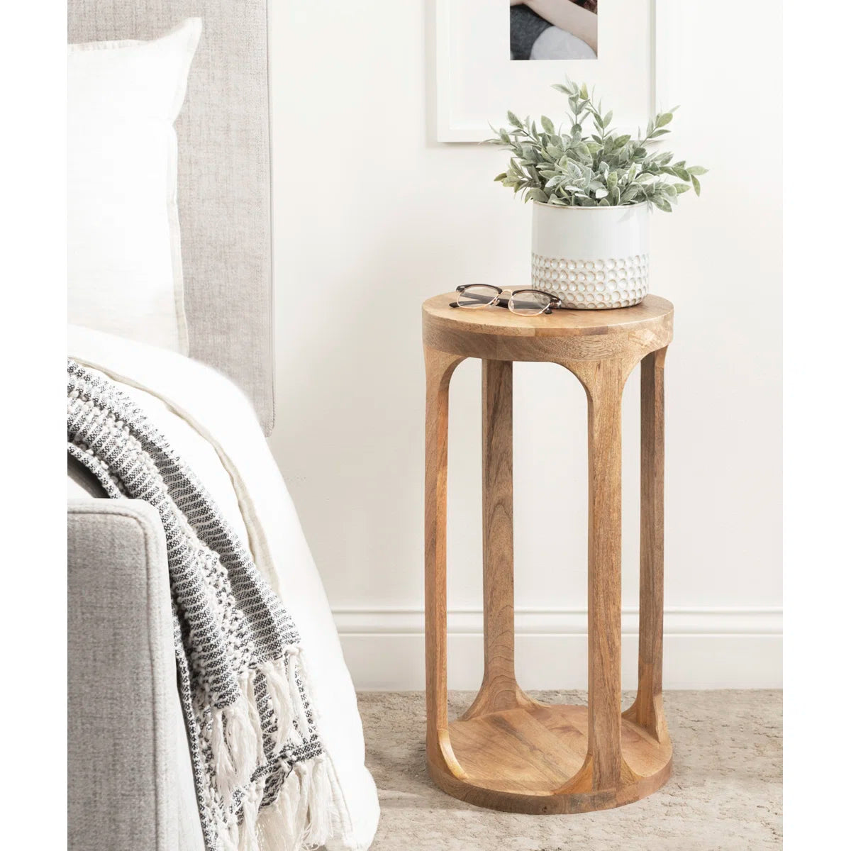 Furnishiaa Solid Sheesham Wood Round End Table with Slatted Base