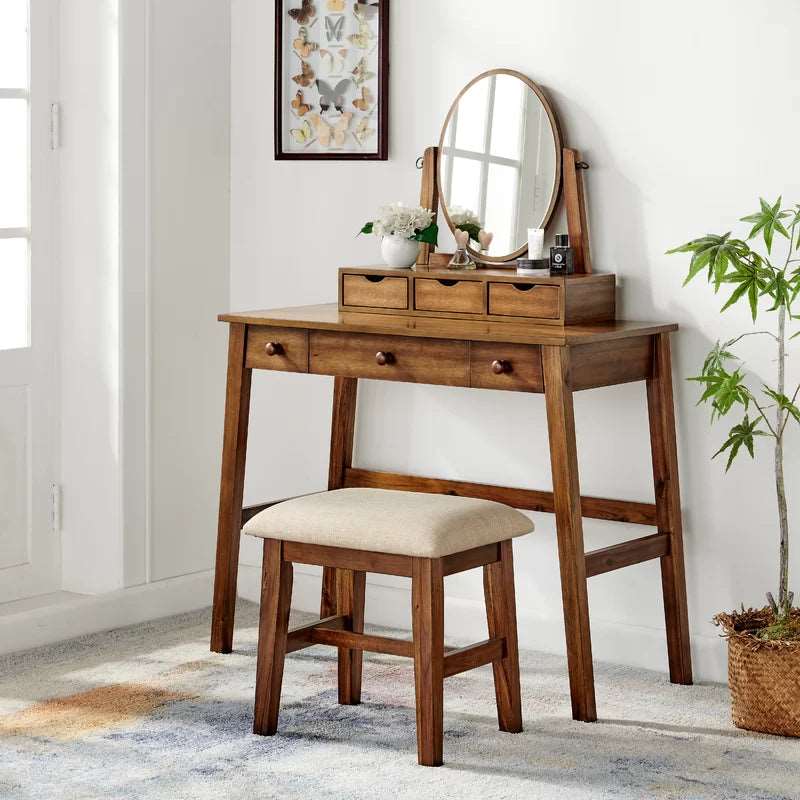 Furnishiaa Solid Wood Dressing Table with Stool