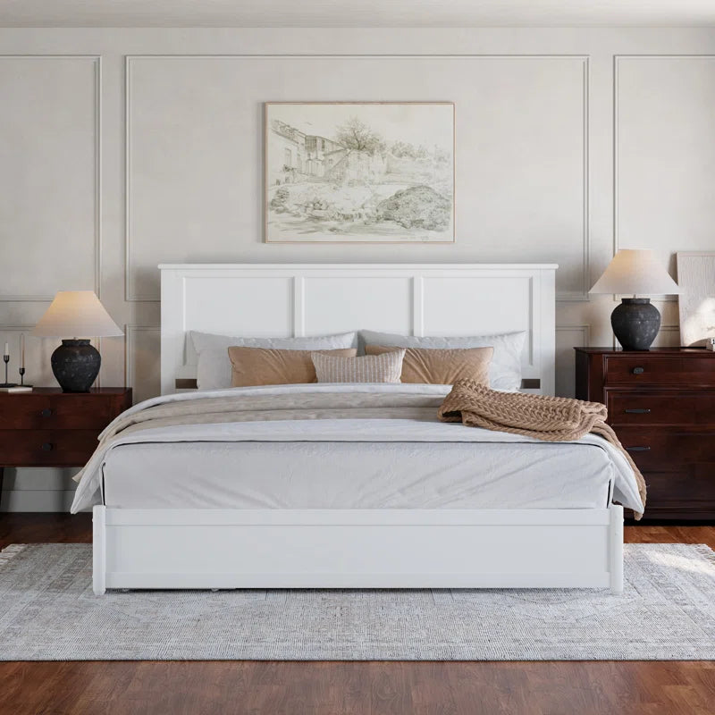 Furnishiaa Solid Sheesham Wood Platform Bed with Panel Footboard & Storage Drawers