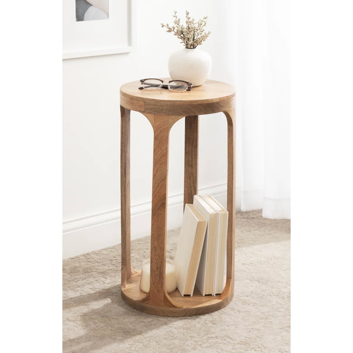 Furnishiaa Solid Sheesham Wood Round End Table with Slatted Base