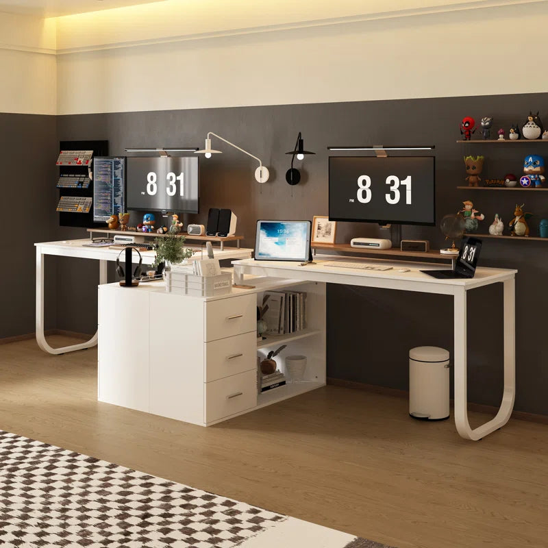 Furnishiaa Modular Office Desk Set – 2 Solid Sheesham Wood Tables with Cabinets & Storage