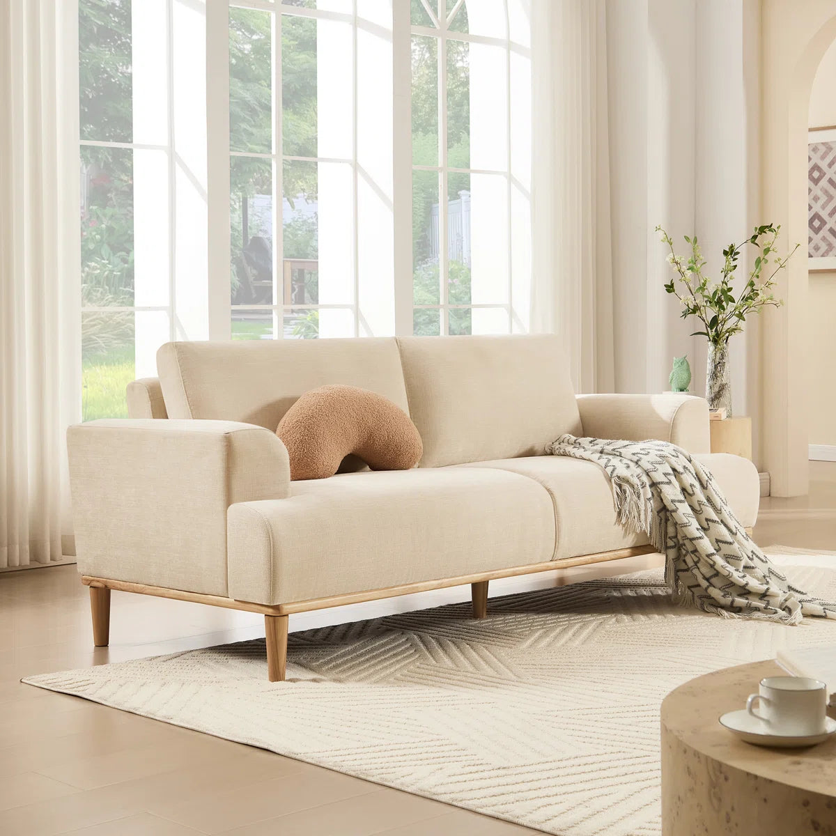 Furnishiaa Upholstered Standard 3-Seater Sofa with Solid Wood Legs