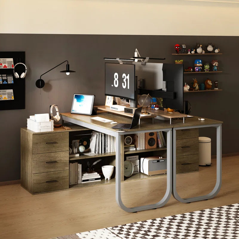 Furnishiaa Modular Office Desk Set – 2 Solid Sheesham Wood Tables with Cabinets & Storage