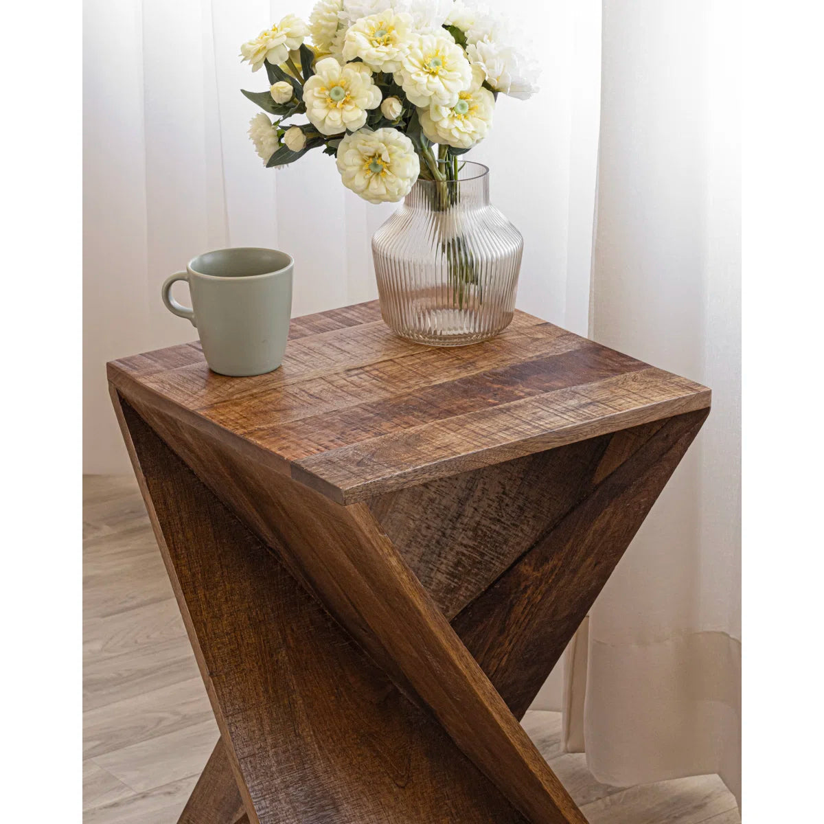 Furnishiaa Twisted Solid Sheesham Wood End Table – Handcrafted Accent Furniture