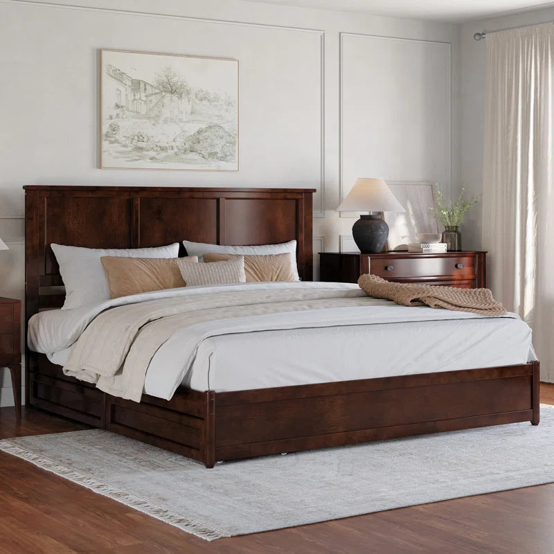 Furnishiaa Solid Sheesham Wood Platform Bed with Panel Footboard & Storage Drawers