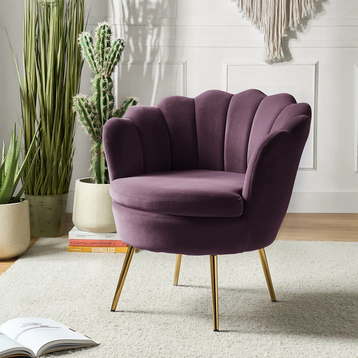 Furnishiaa Velvet Barrel Accent Chair with Gold Metal Legs