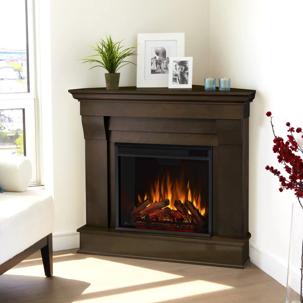 Furnishiaa Solid Sheesham Wood Electric Fireplace