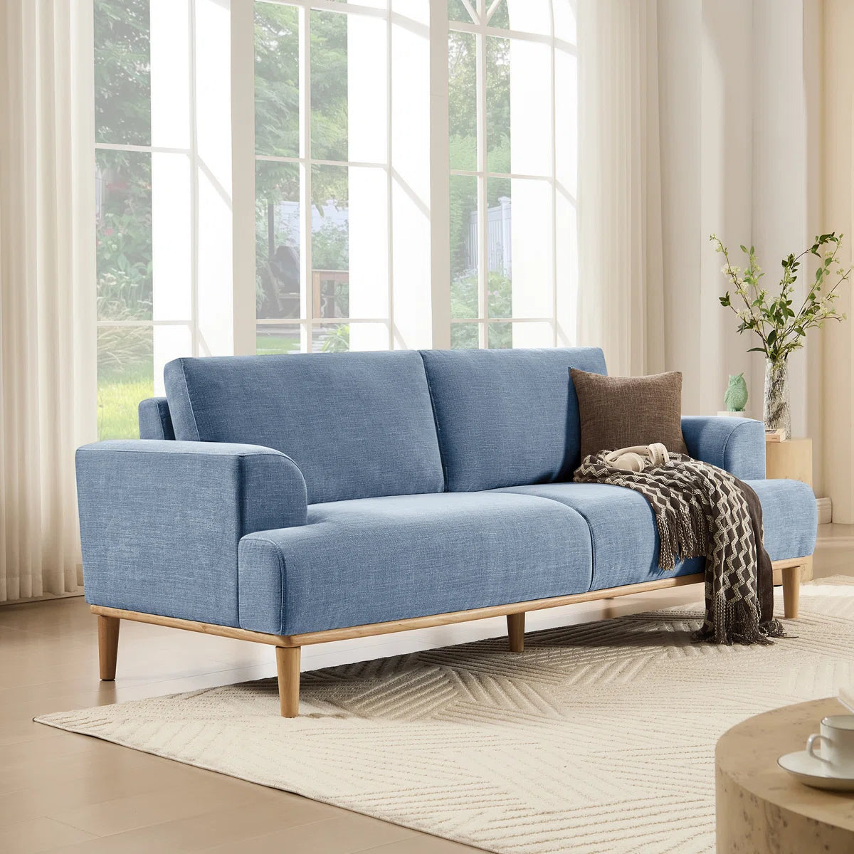 Furnishiaa Upholstered Standard 3-Seater Sofa with Solid Wood Legs