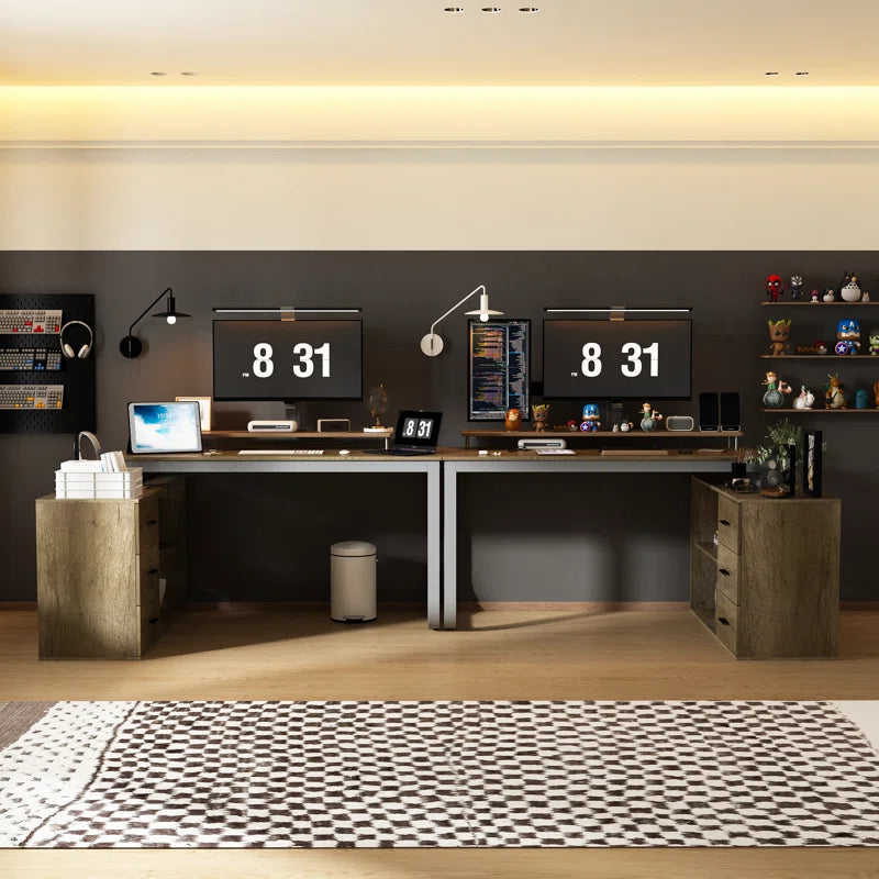 Furnishiaa Modular Office Desk Set – 2 Solid Sheesham Wood Tables with Cabinets & Storage