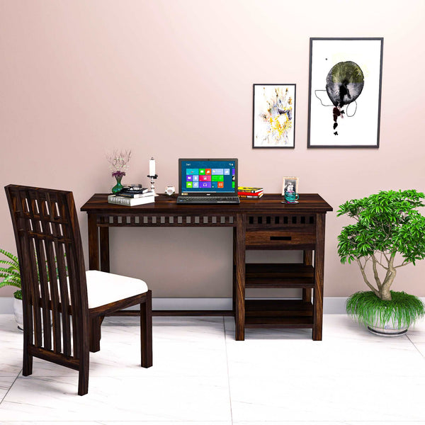 FURNISHIAA Sheesham Wood Walnut Study and Computer Table for Home & Office