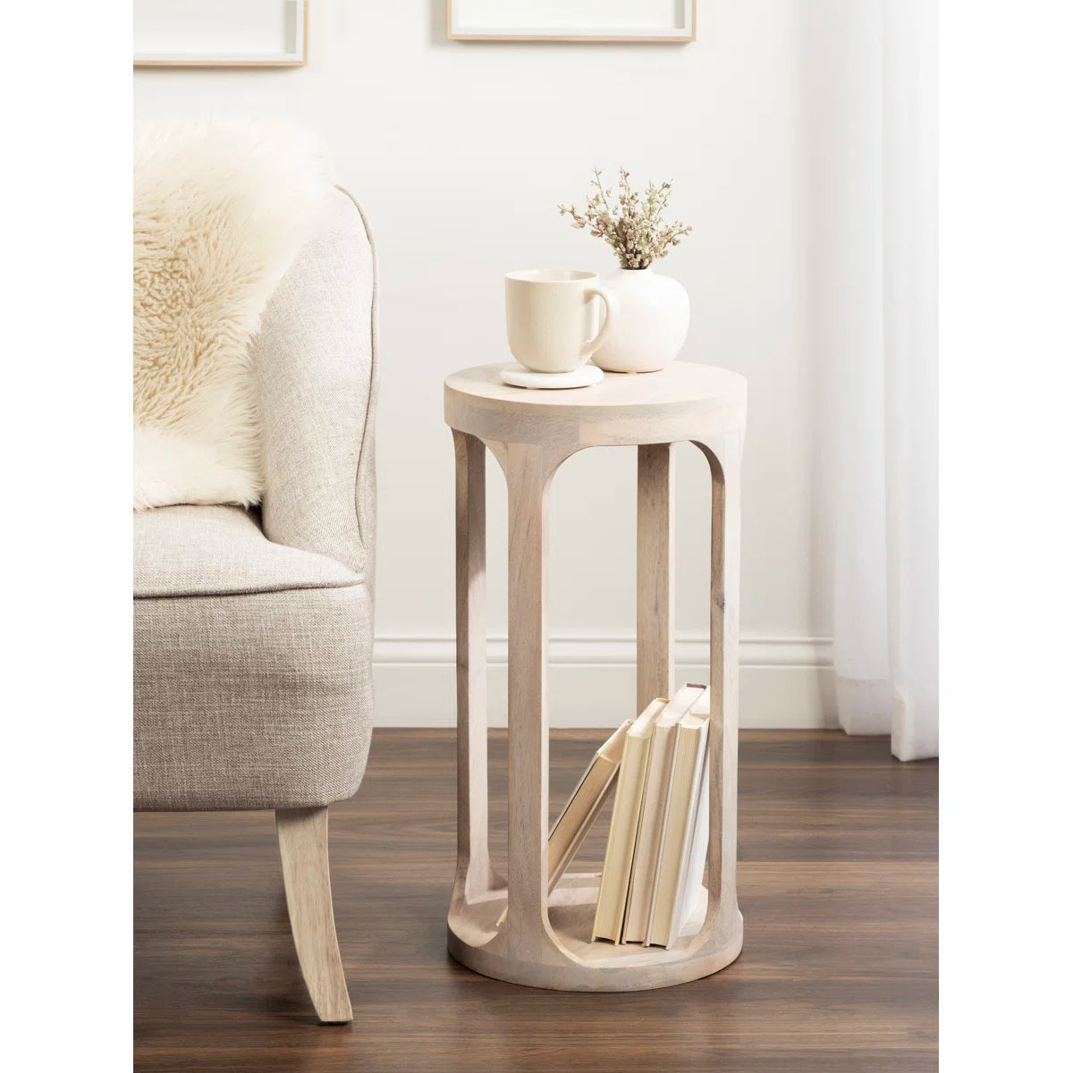 Furnishiaa Solid Sheesham Wood Round End Table with Slatted Base