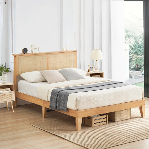 Rich Solid Wood Natural Cane Without Storage Bed