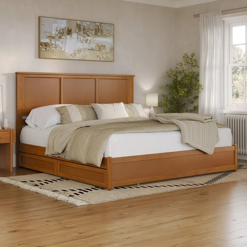 Furnishiaa Solid Sheesham Wood Platform Bed with Panel Footboard & Storage Drawers